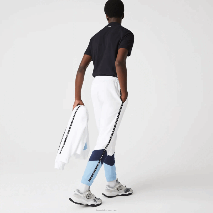 homens Lacoste branco azul vhe calças de jogging de lã colorblock listradas de assinatura 08D01146