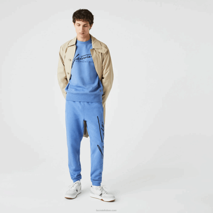 homens Lacoste chine azul hg3 calça jogging de lã de algodão com estampa de crocodilo e assinatura 08D01067