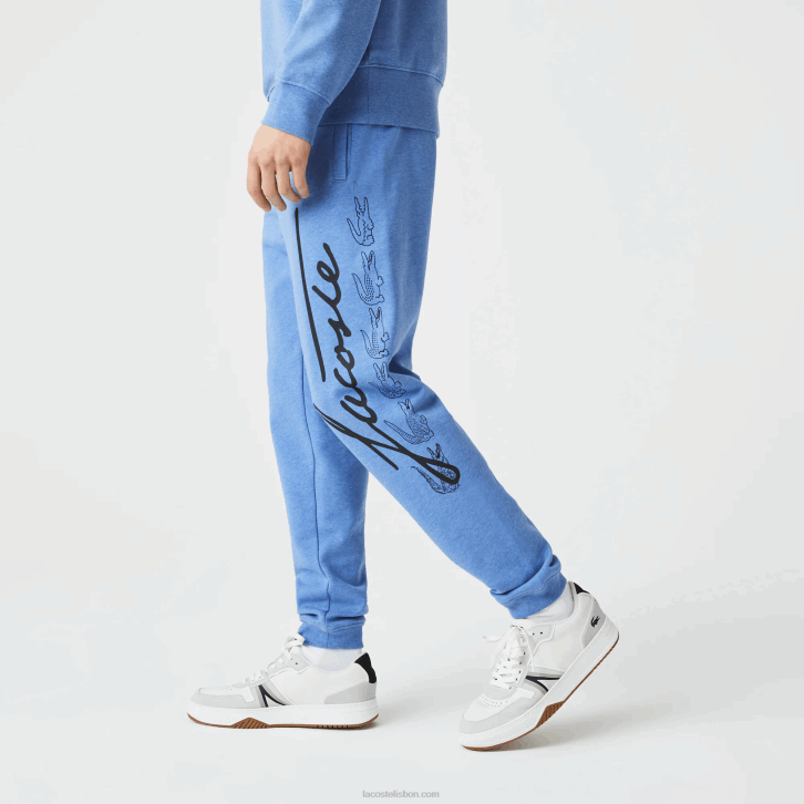 homens Lacoste chine azul hg3 calça jogging de lã de algodão com estampa de crocodilo e assinatura 08D01067