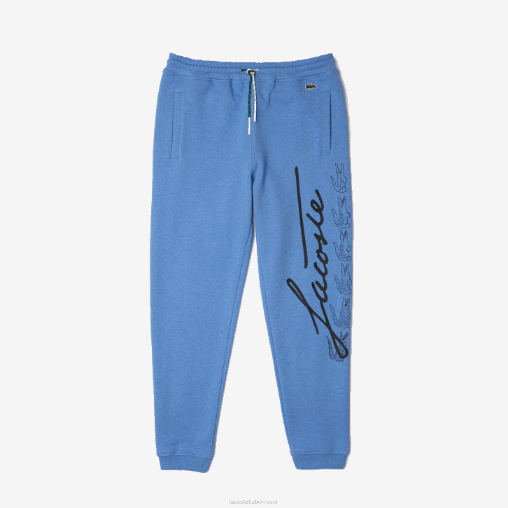 homens Lacoste chine azul hg3 calça jogging de lã de algodão com estampa de crocodilo e assinatura 08D01067