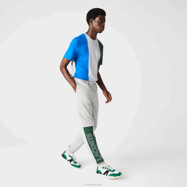 homens Lacoste chine cinza azul verde hkb calça jogging mistura de lã de algodão colorblock 08D01179