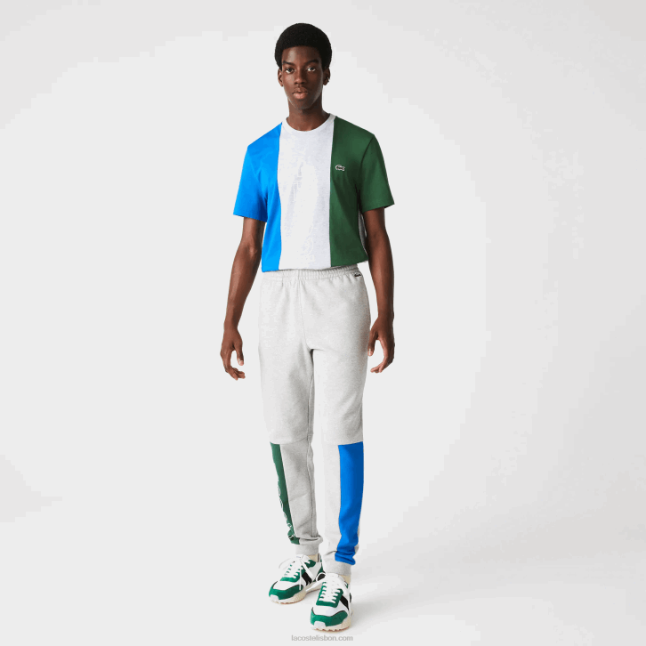 homens Lacoste chine cinza azul verde hkb calça jogging mistura de lã de algodão colorblock 08D01179
