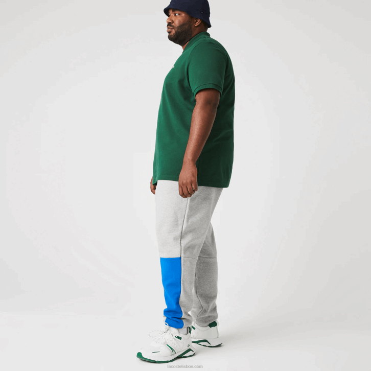 homens Lacoste chine cinza azul verde hkb calça jogging mistura de lã de algodão colorblock 08D01179