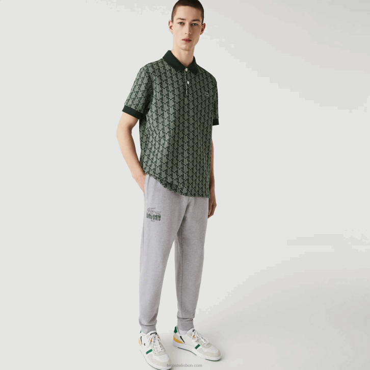 homens Lacoste chine cinza cca calça jogging de lã de algodão com marca de crocodilo 08D01092