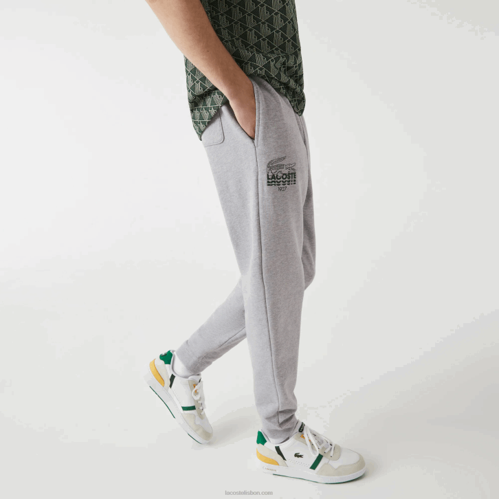 homens Lacoste chine cinza cca calça jogging de lã de algodão com marca de crocodilo 08D01092