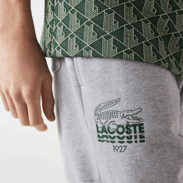 homens Lacoste chine cinza cca calça jogging de lã de algodão com marca de crocodilo 08D01092