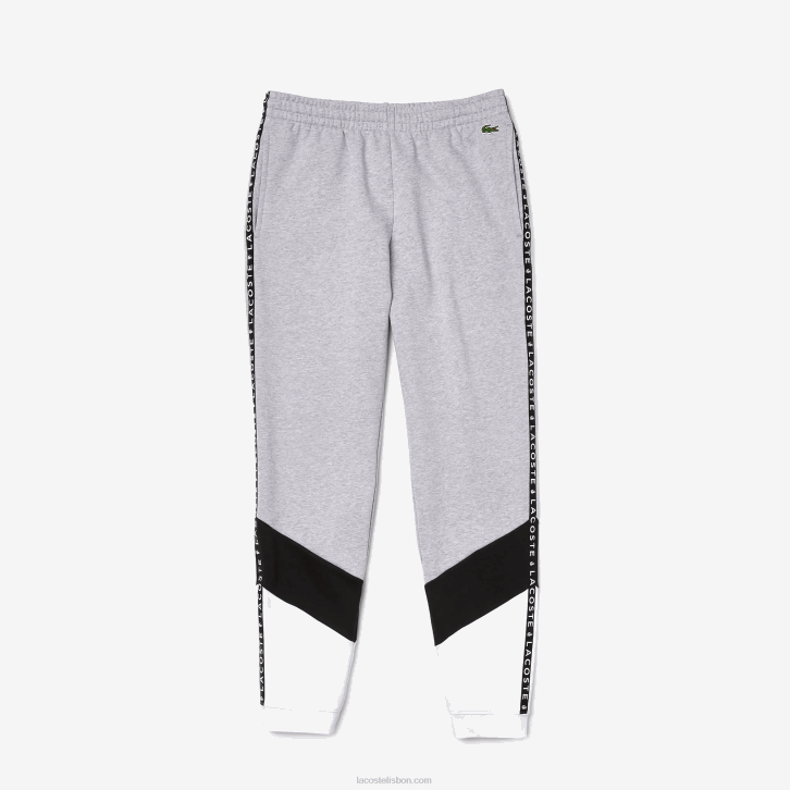 homens Lacoste chine cinza preto branco sj1 calças de jogging de lã colorblock listradas de assinatura 08D01148