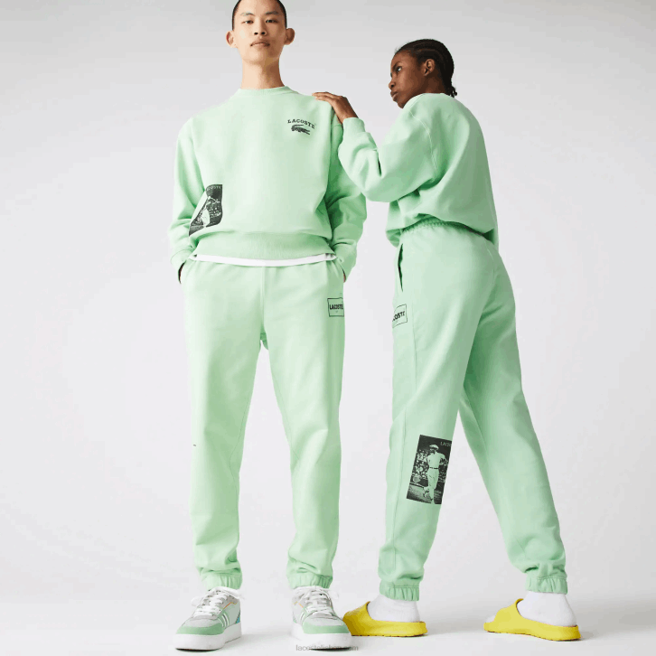 homens Lacoste hee verde calça jogging de lã de algodão com estampa live Heritage 08D01136