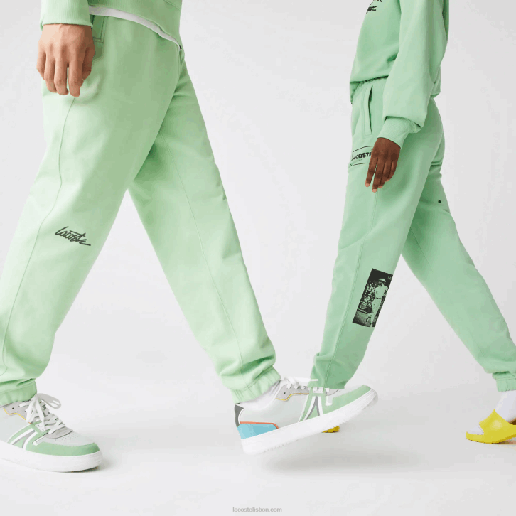 homens Lacoste hee verde calça jogging de lã de algodão com estampa live Heritage 08D01136