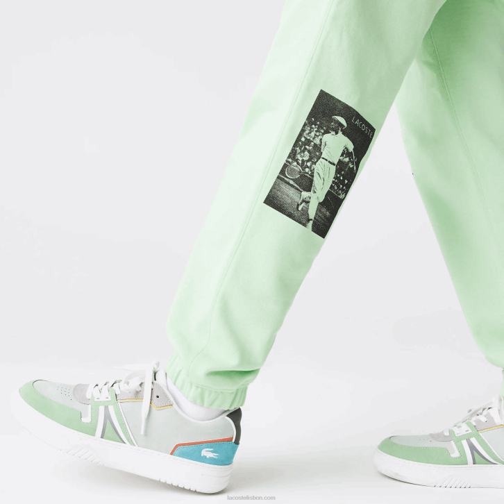 homens Lacoste hee verde calça jogging de lã de algodão com estampa live Heritage 08D01136