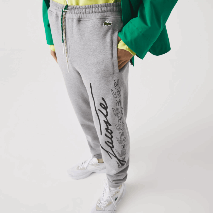 homens Lacoste lombo cinza 4jv calça jogging de lã de algodão com estampa de crocodilo e assinatura 08D01065