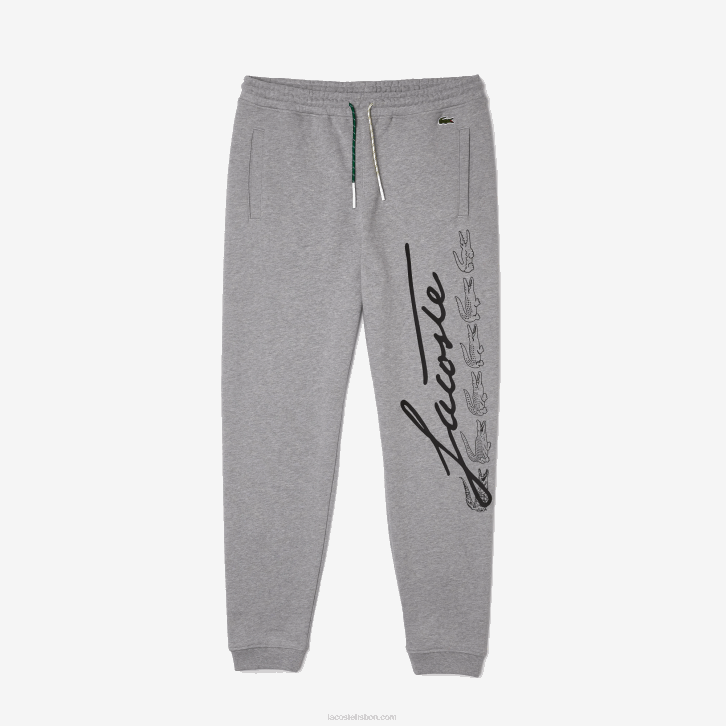 homens Lacoste lombo cinza 4jv calça jogging de lã de algodão com estampa de crocodilo e assinatura 08D01065