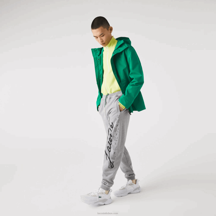 homens Lacoste lombo cinza 4jv calça jogging de lã de algodão com estampa de crocodilo e assinatura 08D01065