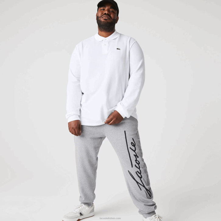 homens Lacoste lombo cinza 4jv calça jogging de lã de algodão com estampa de crocodilo e assinatura 08D01065
