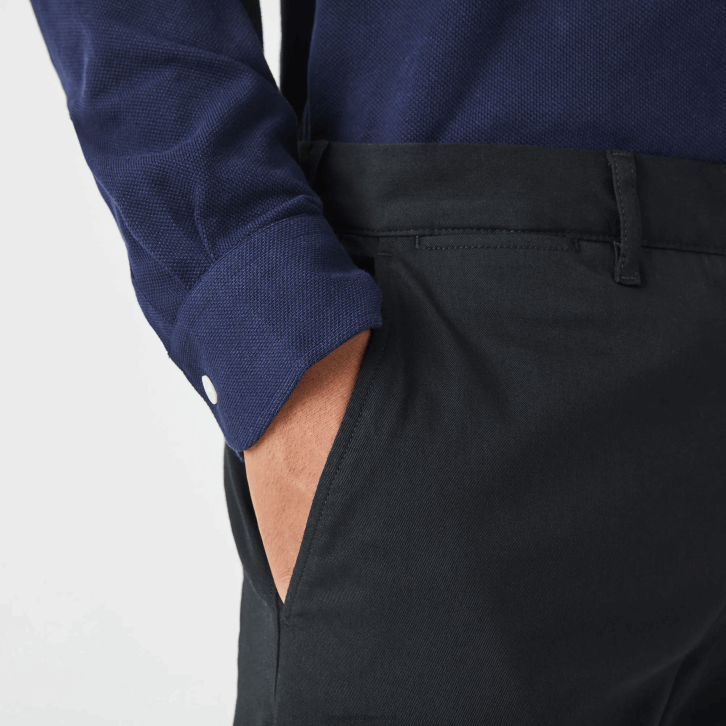 homens Lacoste preto 031 novas calças clássicas de algodão elástico de ajuste fino 08D0477