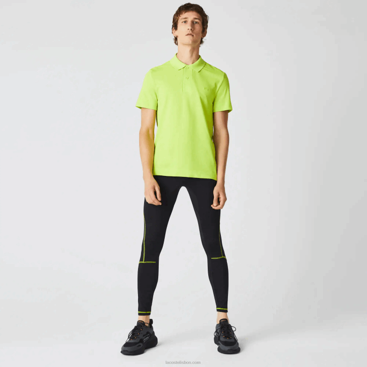 homens Lacoste preto amarelo 60r leggings térmicas esportivas 08D01112