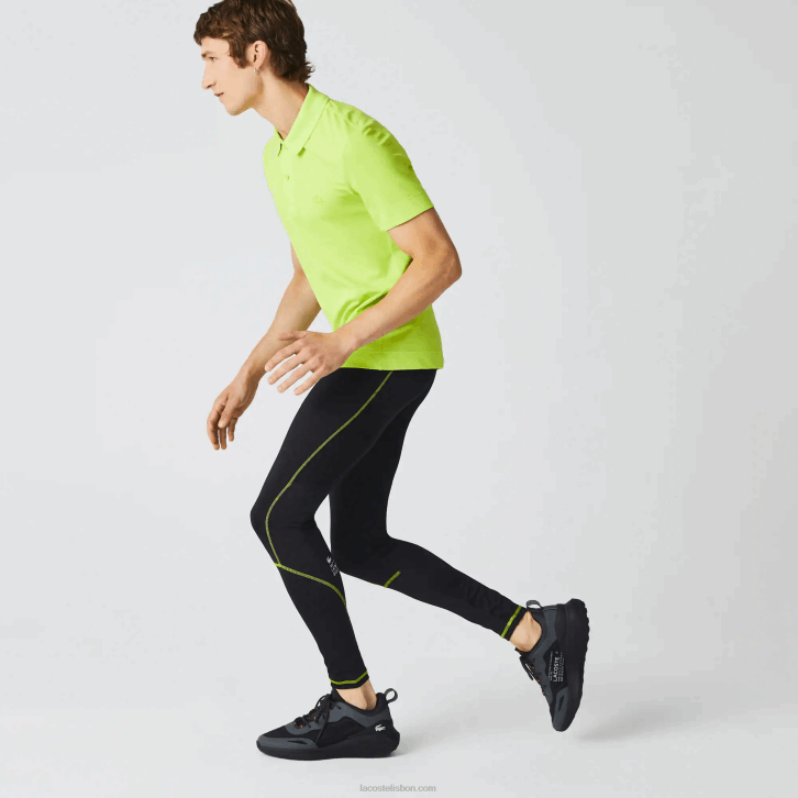 homens Lacoste preto amarelo 60r leggings térmicas esportivas 08D01112