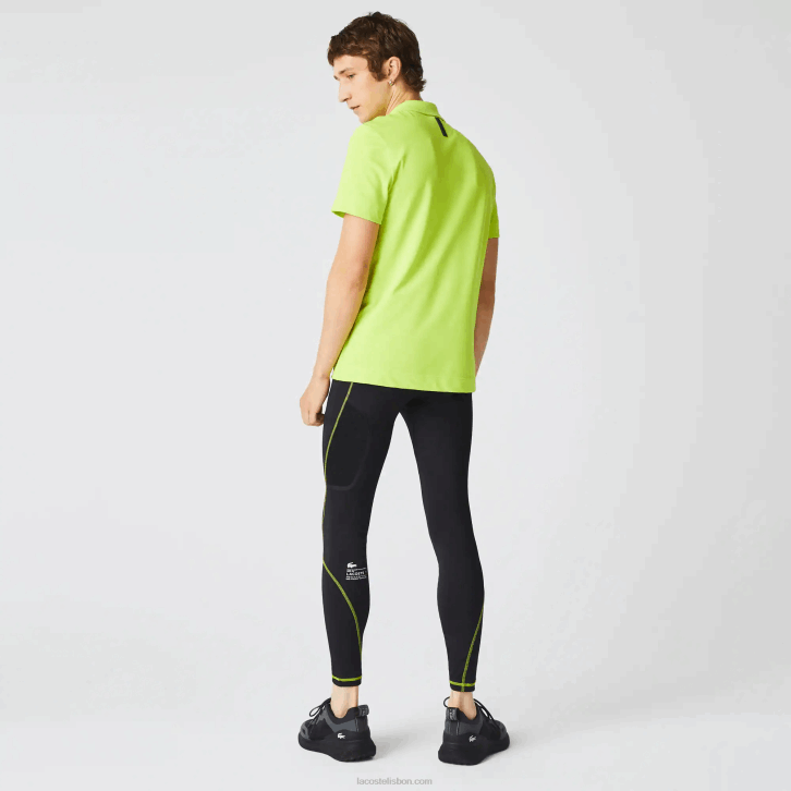 homens Lacoste preto amarelo 60r leggings térmicas esportivas 08D01112