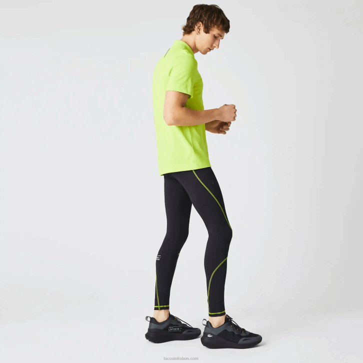 homens Lacoste preto amarelo 60r leggings térmicas esportivas 08D01112