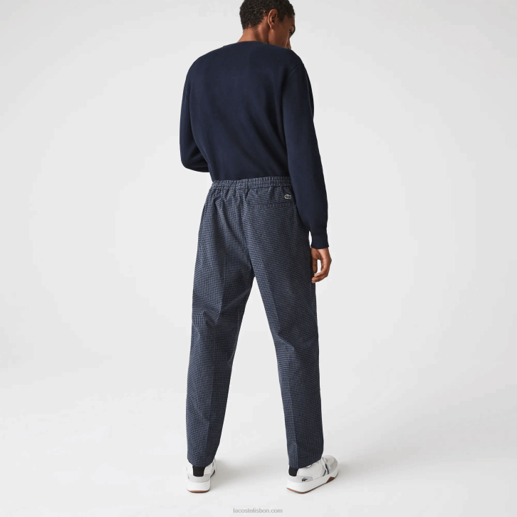 homens Lacoste qrn branco azul marinho calças jogging de algodão stretch xadrez Heritage 08D01167