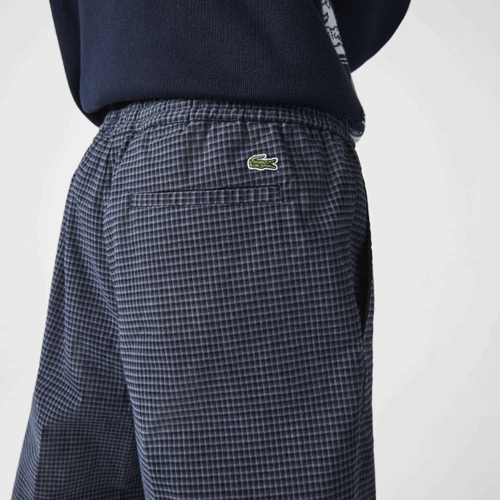 homens Lacoste qrn branco azul marinho calças jogging de algodão stretch xadrez Heritage 08D01167