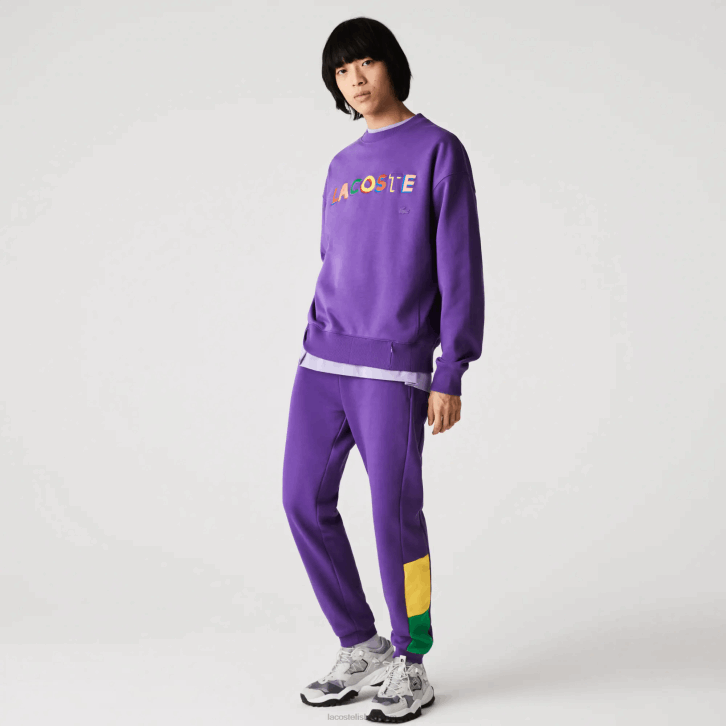 homens Lacoste roxo amarelo verde 1cv calças de jogging de lã colorblock de marca 08D01107