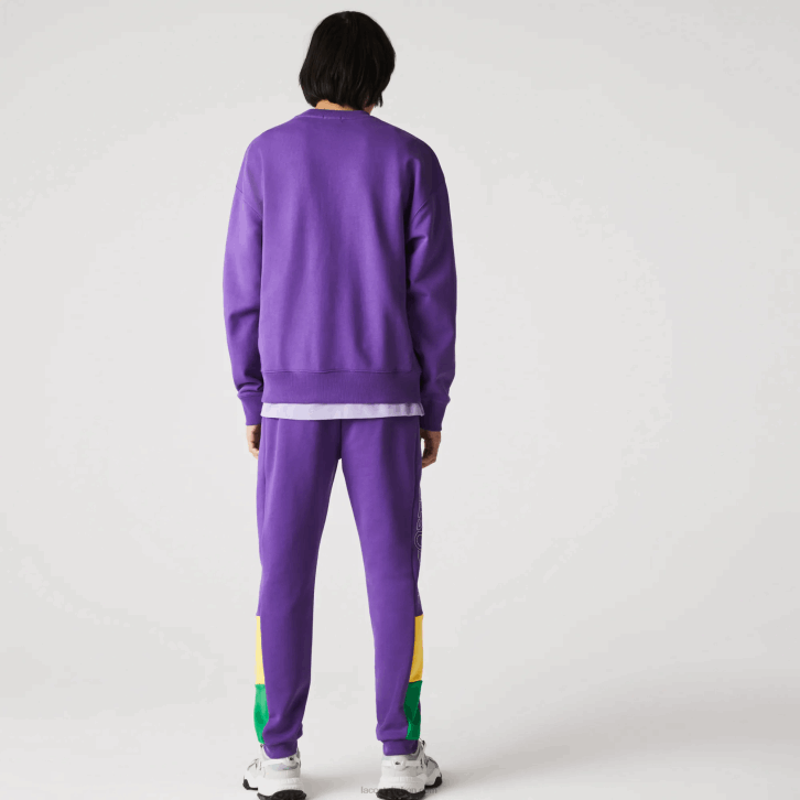 homens Lacoste roxo amarelo verde 1cv calças de jogging de lã colorblock de marca 08D01107