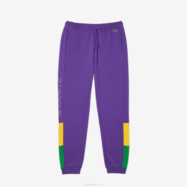 homens Lacoste roxo amarelo verde 1cv calças de jogging de lã colorblock de marca 08D01107