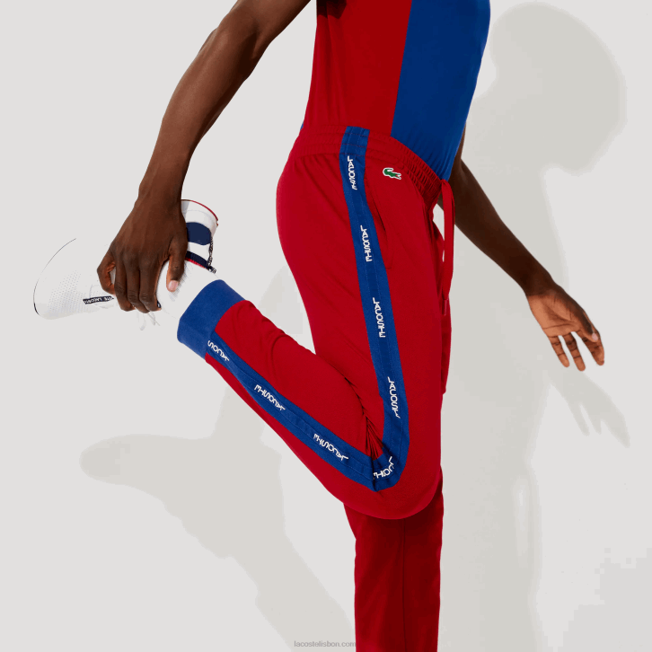 homens Lacoste vermelho azul branco zt4 calça jogging piquê esporte 08D01142