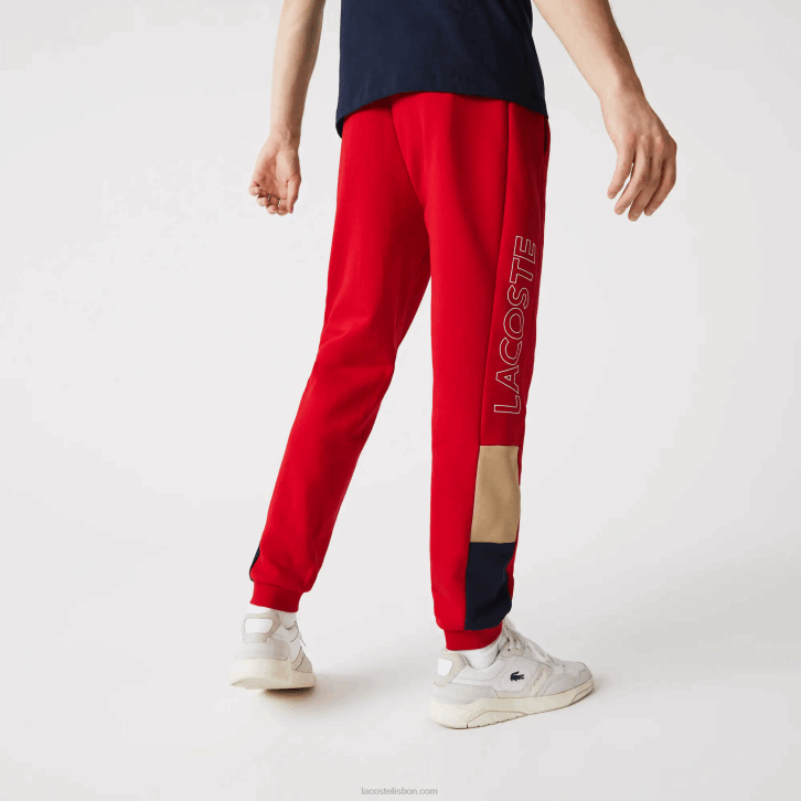 homens Lacoste vermelho bege azul marinho 1fu calças de jogging de lã colorblock de marca 08D01109
