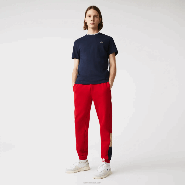 homens Lacoste vermelho bege azul marinho 1fu calças de jogging de lã colorblock de marca 08D01109