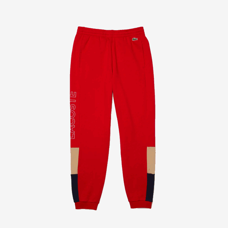 homens Lacoste vermelho bege azul marinho 1fu calças de jogging de lã colorblock de marca 08D01109