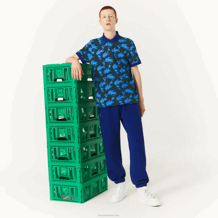 homensbdm azul calça jogging de lã de algodão orgânico lacoste x minecraft 08D01174