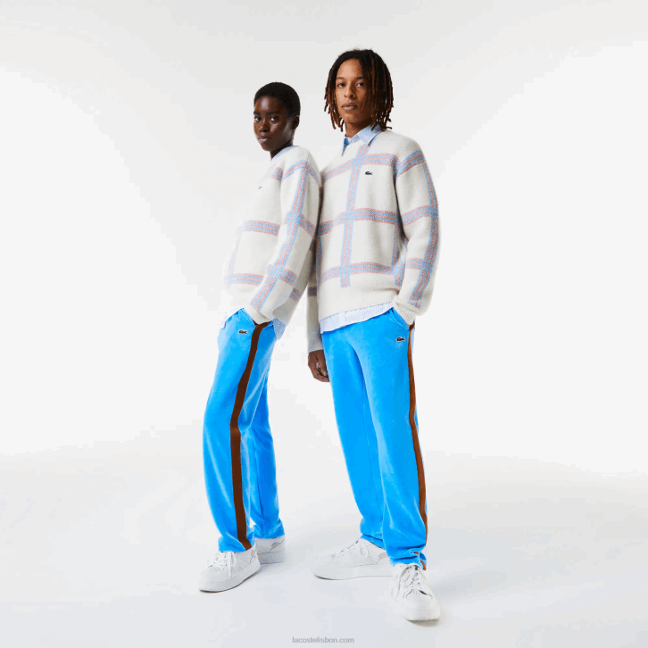 homens Lacoste azul 4x calça esportiva com faixa lateral contrastante 08D01103