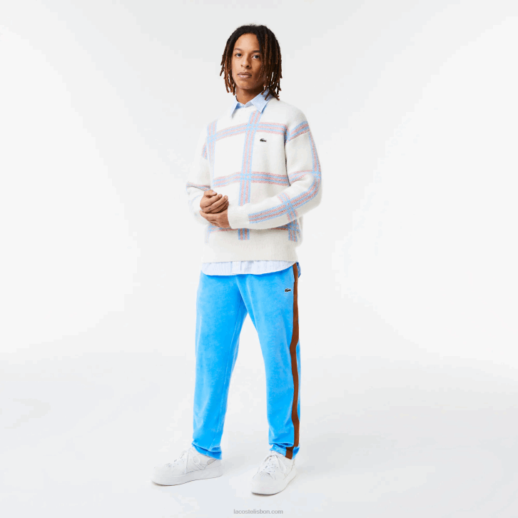 homens Lacoste azul 4x calça esportiva com faixa lateral contrastante 08D01103