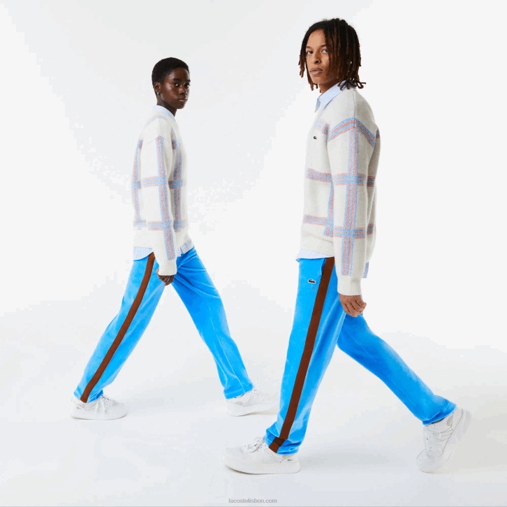 homens Lacoste azul 4x calça esportiva com faixa lateral contrastante 08D01103