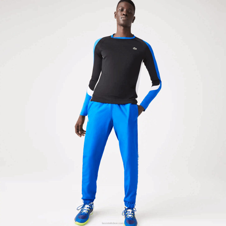 homens Lacoste azul k1q calça de tênis com estampa lateral esportiva 08D01087