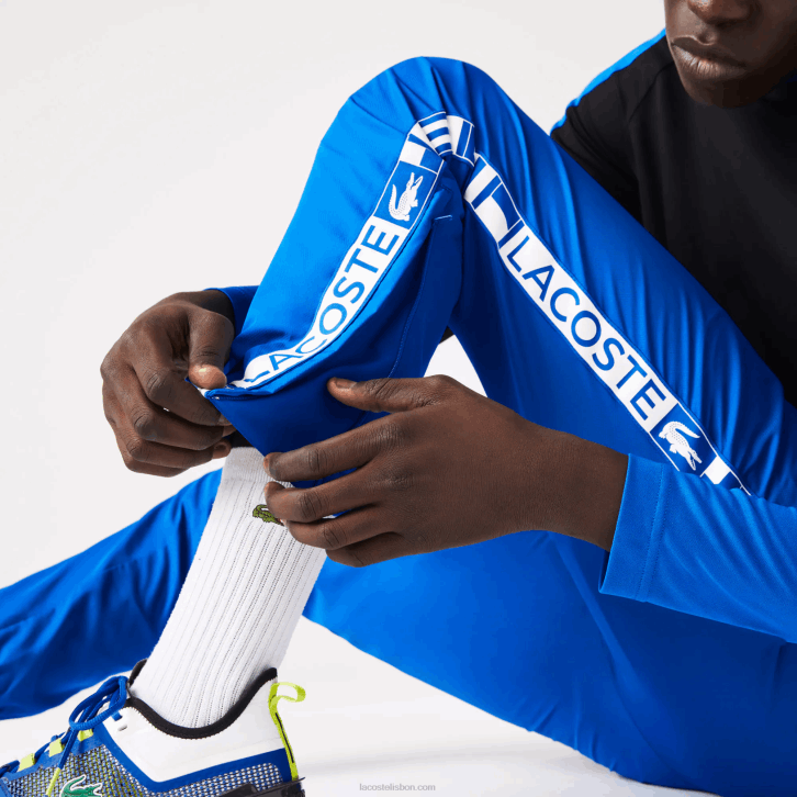 homens Lacoste azul k1q calça de tênis com estampa lateral esportiva 08D01087