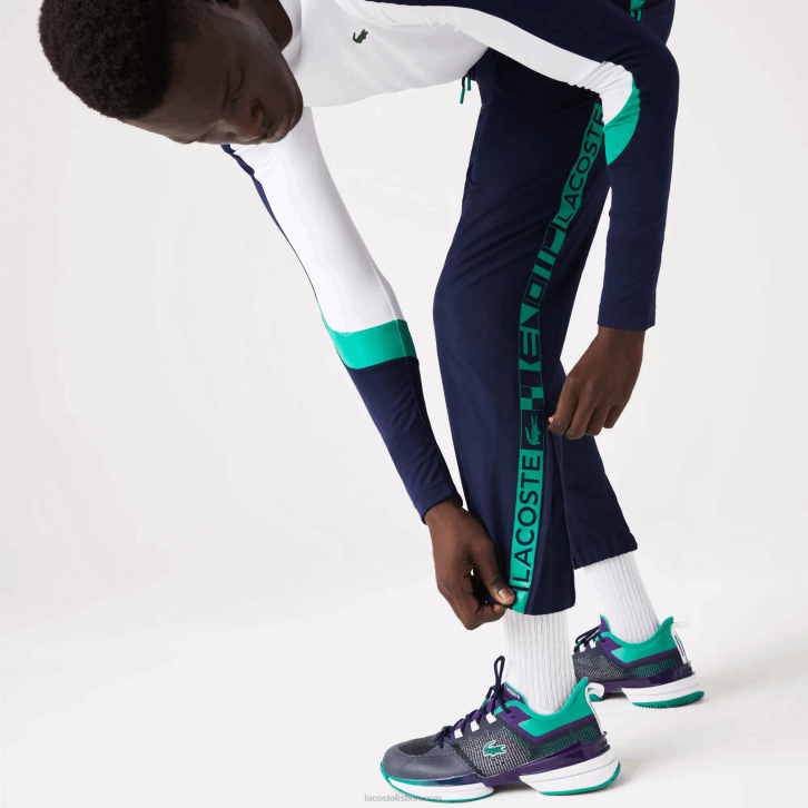 homens Lacoste azul marinho 166 calça de tênis com estampa lateral esportiva 08D01089