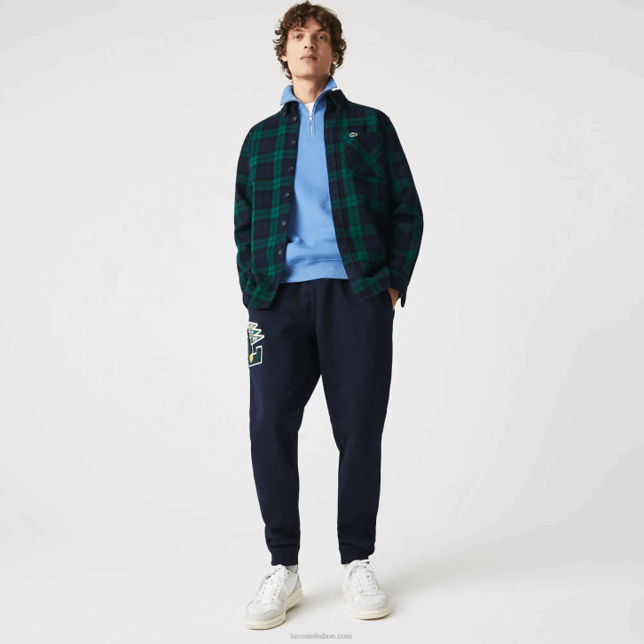 homens Lacoste azul marinho 166 galhardetes l badge calças de treino de lã 08D01168
