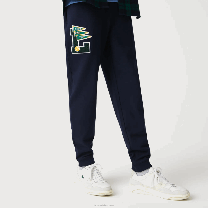 homens Lacoste azul marinho 166 galhardetes l badge calças de treino de lã 08D01168