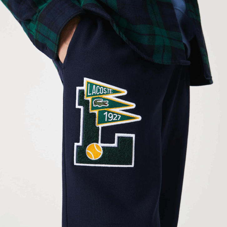 homens Lacoste azul marinho 166 galhardetes l badge calças de treino de lã 08D01168