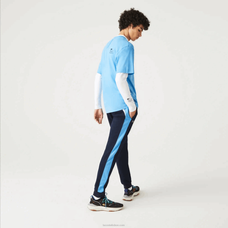 homens Lacoste azul marinho branco 61e calça esportiva de tênis resistente a corrida 08D0993