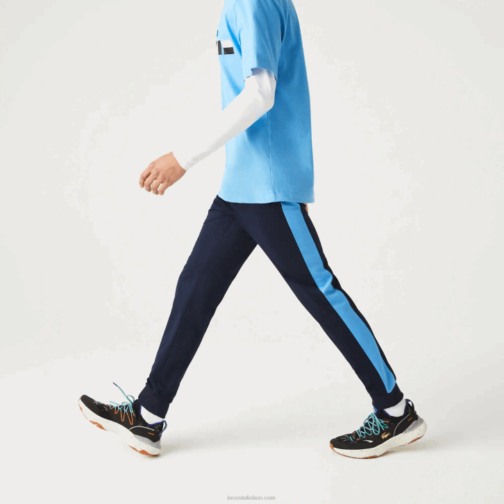 homens Lacoste azul marinho branco 61e calça esportiva de tênis resistente a corrida 08D0993