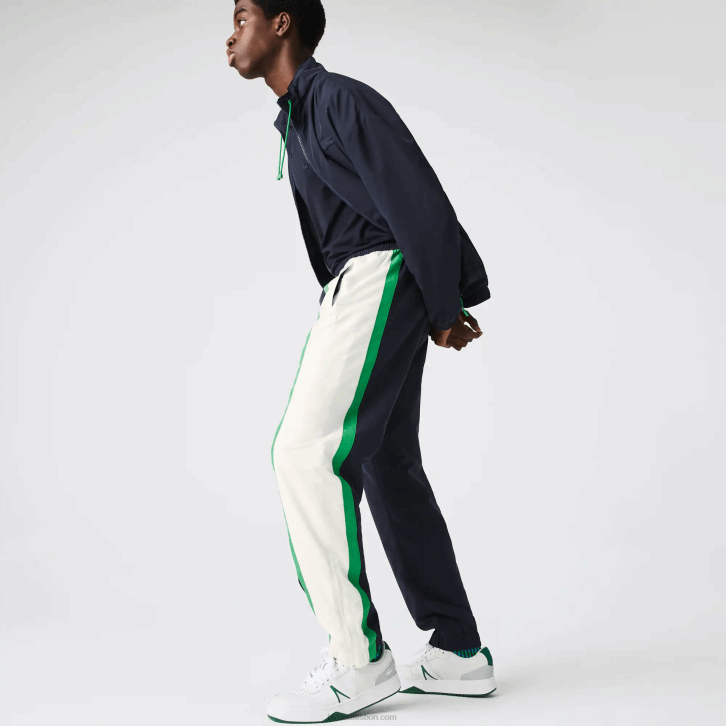 homens Lacoste azul marinho branco verde 19v calça esportiva color block leve e repelente à água 08D01180