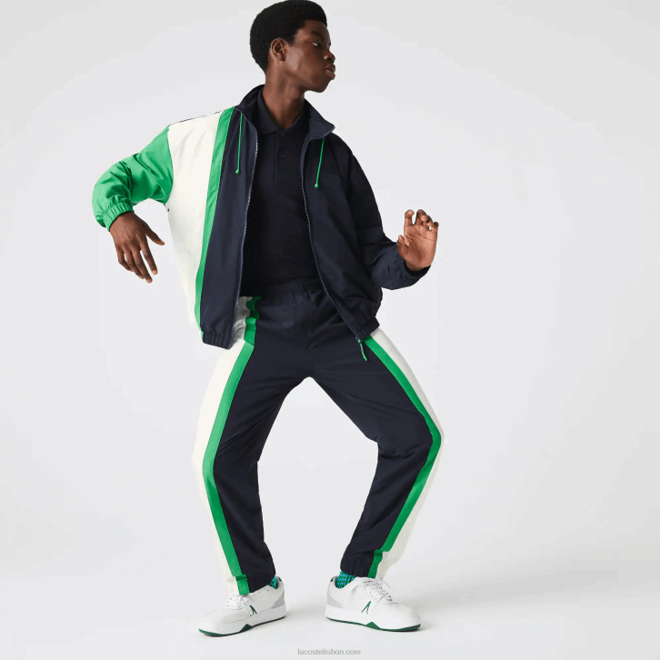 homens Lacoste azul marinho branco verde 19v calça esportiva color block leve e repelente à água 08D01180