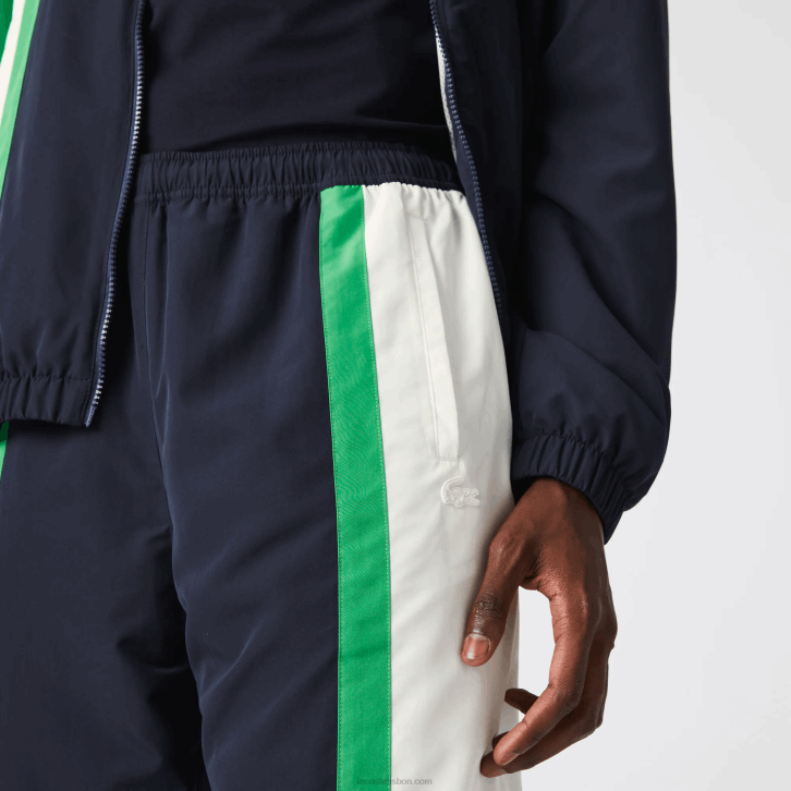 homens Lacoste azul marinho branco verde 19v calça esportiva color block leve e repelente à água 08D01180