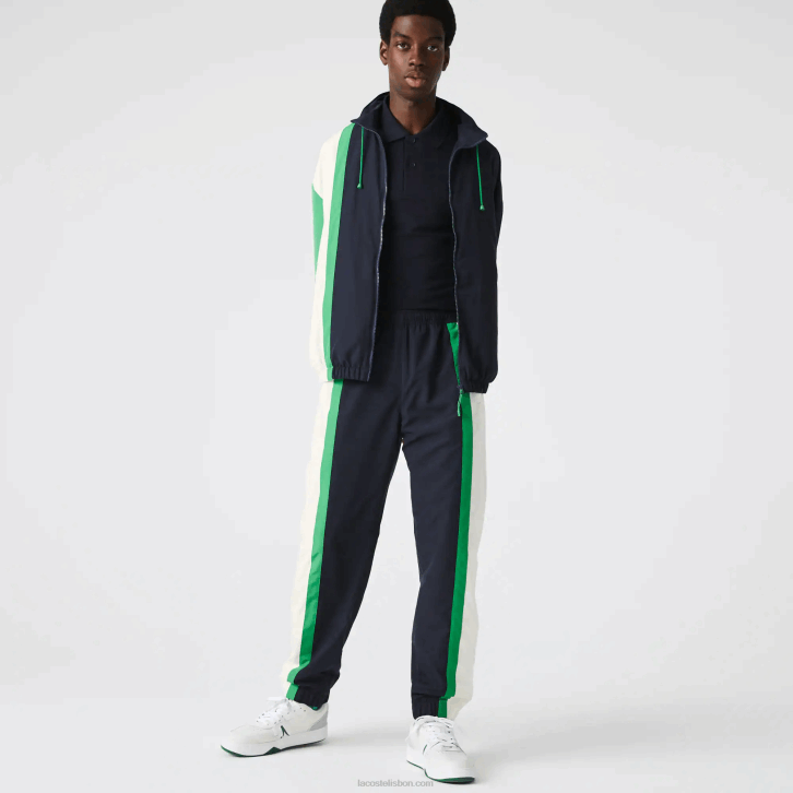 homens Lacoste azul marinho branco verde 19v calça esportiva color block leve e repelente à água 08D01180
