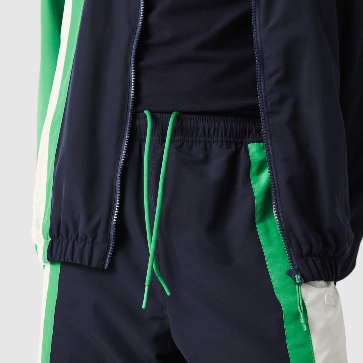 homens Lacoste azul marinho branco verde 19v calça esportiva color block leve e repelente à água 08D01180