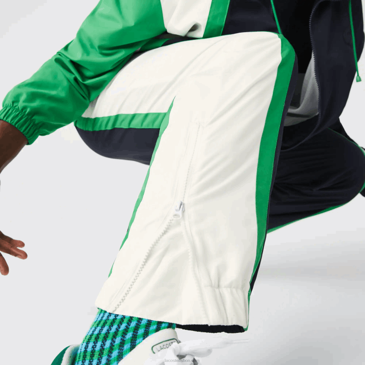 homens Lacoste azul marinho branco verde 19v calça esportiva color block leve e repelente à água 08D01180